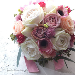 造花ブーケ『白バラとピンクのアネモネのラウンドブーケ』アーティフィシャルフラワー 10枚目の画像