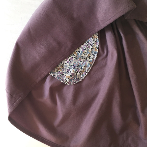 【再販】リバティポケットのコーデュロイスカート/モーブ/110/120 3枚目の画像