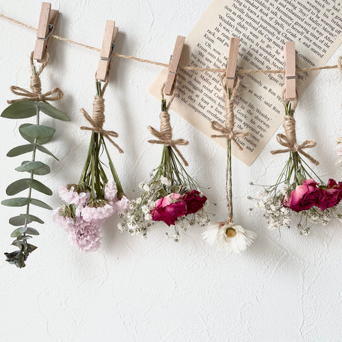 薔薇 かすみ草♡ドライフラワーガーランド♡洋書付き ガーランド  