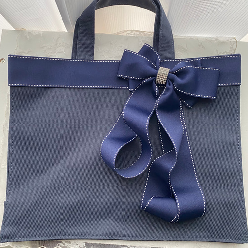 レッスンバッグ N リボンバッグ ネイビー A4 結婚式 2次会 セレモニー