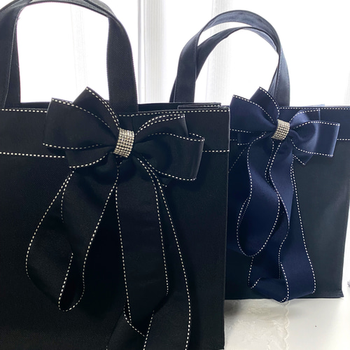 レッスンバッグ N リボンバッグ ネイビー A4 結婚式 2次会 セレモニー