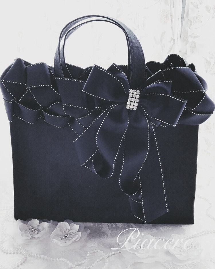 再販　リボンバッグ ブラック クロ A4 結婚式 2次会 セレモニー