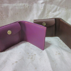 二つ折りミニ革財布　 MW198-01　紫 1枚目の画像