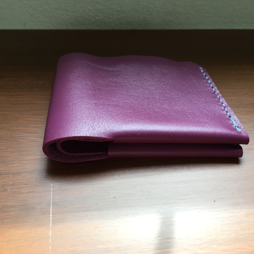 レザー二つ折り財布 シンプル 紫 二つ折り財布 Masa handmade