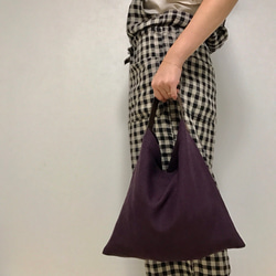 旧素材：リネンと革のバッグ（Sサイズ・紫） 1枚目の画像
