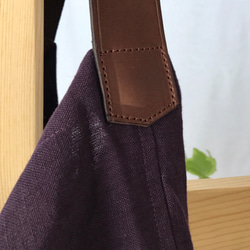 旧素材：リネンと革のバッグ（Sサイズ・紫） 4枚目の画像