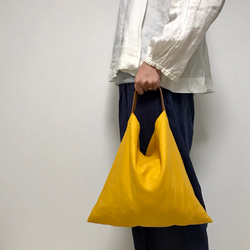 リネンと革のバッグ（Sサイズ・マスタード） 2枚目の画像