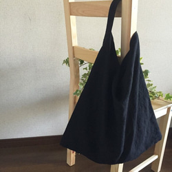 リネンと革のバッグ（黒） 1枚目の画像