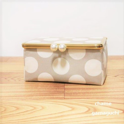 《國內包郵》Gamaguchi BOX Pouch (Dot・Beige×Pearl) 第1張的照片