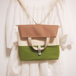 3WAY♪帆布材質單肩包3口袋✿摩卡X綠色✩訂單生產 第1張的照片