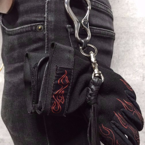 レザーグローブホルダー ブラック 本革 ハンドメイド バイク