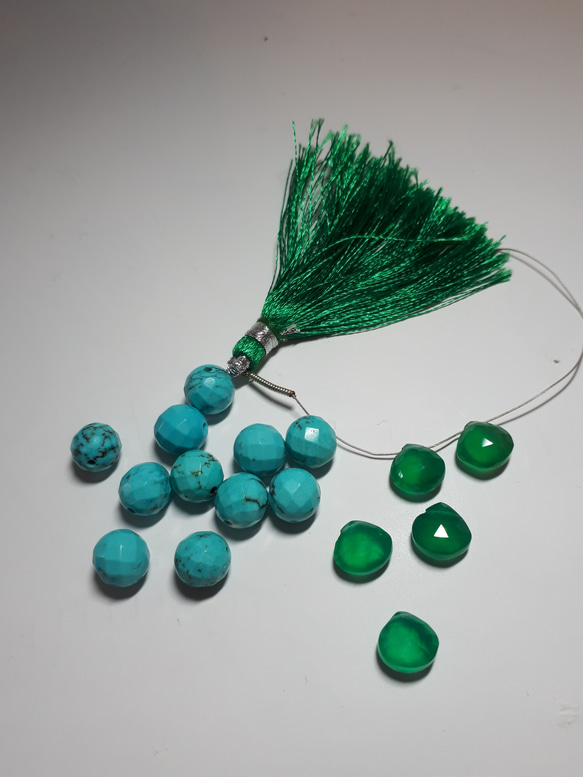 【免費送貨】法國流蘇天藍色綠松石珠寶鑰匙扣 第4張的照片