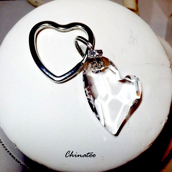 ダブルハート　クリスタル　　キーリング