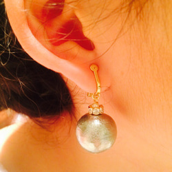 棉質珍珠水晶耳環 第5張的照片