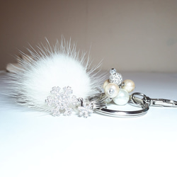 [限定] Snow Crystal Double Snow Crystal＆貂皮毛鑰匙扣 第2張的照片