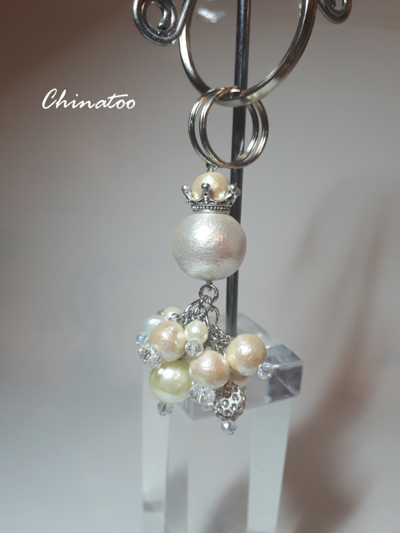珍珠混合飾品鑰匙扣[白色] 第1張的照片
