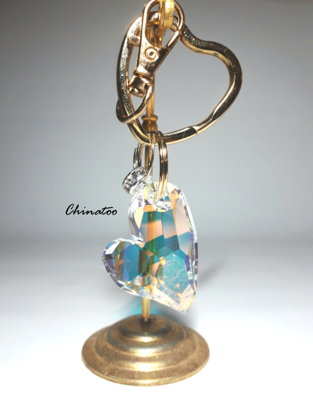 クリスタルオーロラハート　ゴールド　キーリング