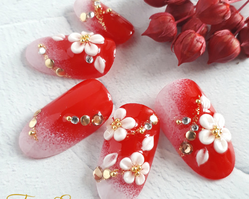 和柄の3Dネイル （和 和装 和柄 振袖 前撮り 成人式 七五三 ブライダル