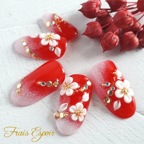 和柄の3Dネイル （和 和装 和柄 振袖 前撮り 成人式 七五三 ブライダル