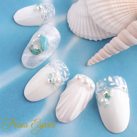 ターコイズストーンのマリンネイル （夏 ターコイズ リゾート 海  