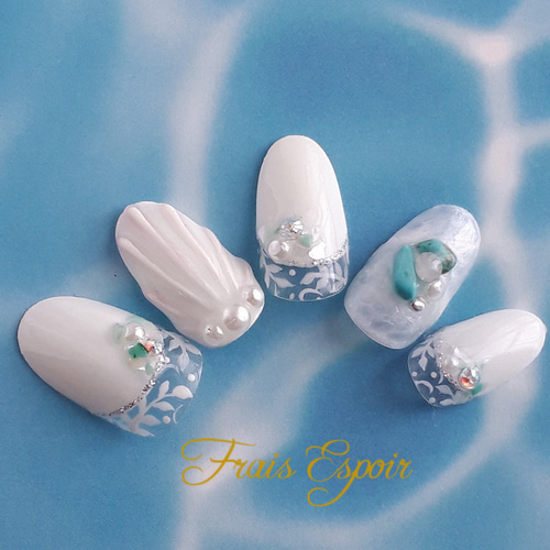 ターコイズストーンのマリンネイル （夏 ターコイズ リゾート 海  