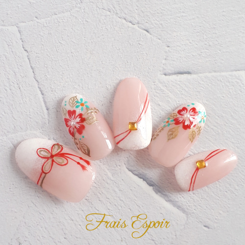 水引きリボンの和装ネイル （成人式 和装 和柄 振袖 前撮り ブライダル  