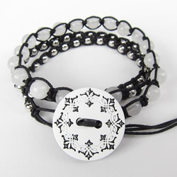 wrap bracelet (black ornament, white jade) 1枚目の画像