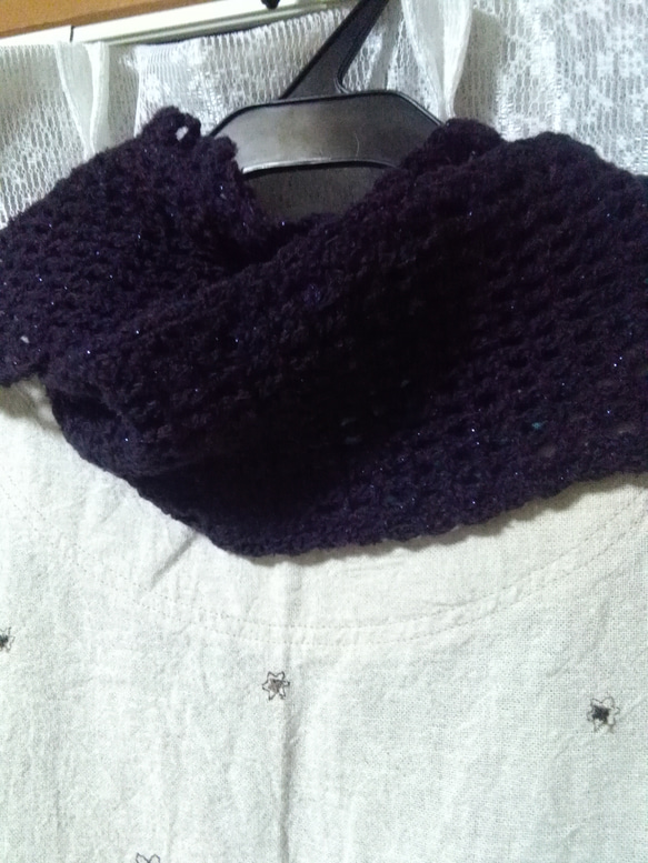メッシュ編み　ストール　小ぶり　紫 1枚目の画像