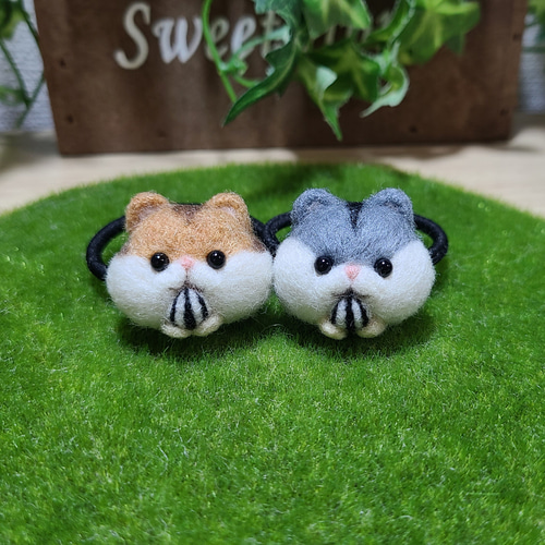 受注制作】ヘアゴム 髪ゴム 羊毛フェルト ハムスター キッズ 雑貨