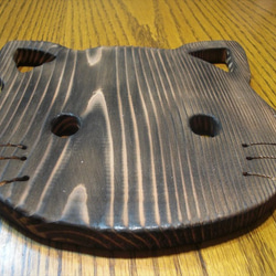 　まどか様専用ﾍﾟｰｼﾞ　ねこ顔　猫　木製鍋敷き　なべしき　焼杉　無塗装　　 2枚目の画像