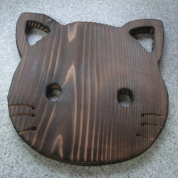 　まどか様専用ﾍﾟｰｼﾞ　ねこ顔　猫　木製鍋敷き　なべしき　焼杉　無塗装　　 6枚目の画像