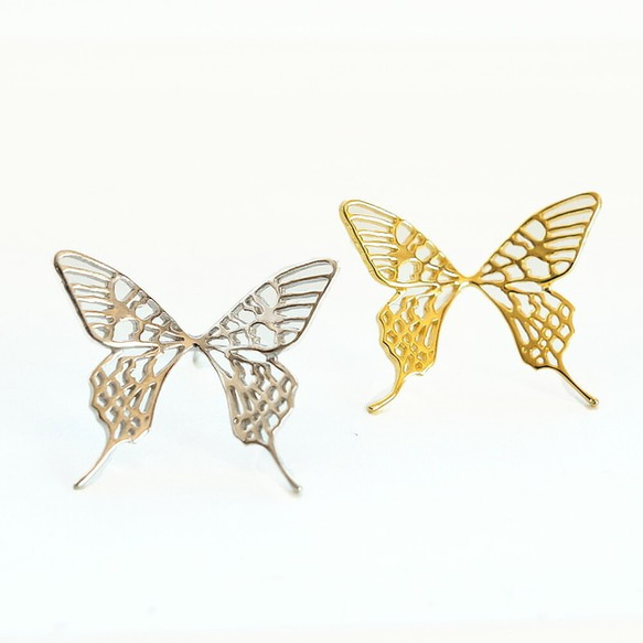 本物の蝶の羽　透かしのアゲハ蝶ピアス　片耳販売　[ps091] 1枚目の画像