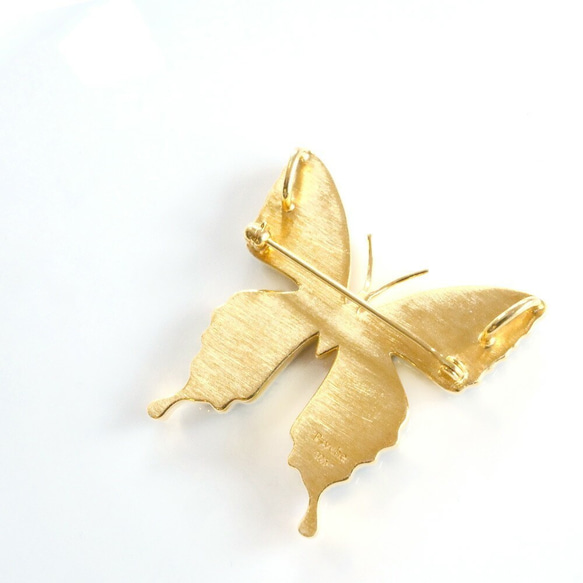 本物の蝶の羽　蝶ブローチ兼ペンダント　カキカモルフォ　[zps025g-cac] 2枚目の画像