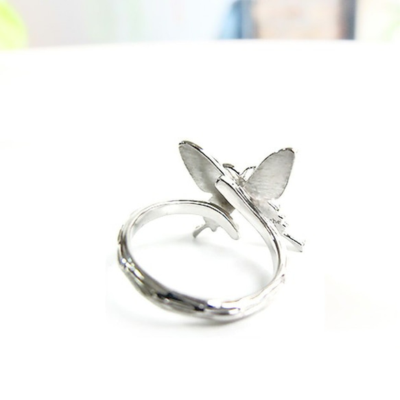 本物の蝶の羽　アゲハ蝶リング（フリーサイズ）　カキカモルフォ　[zps050r-cac] 3枚目の画像