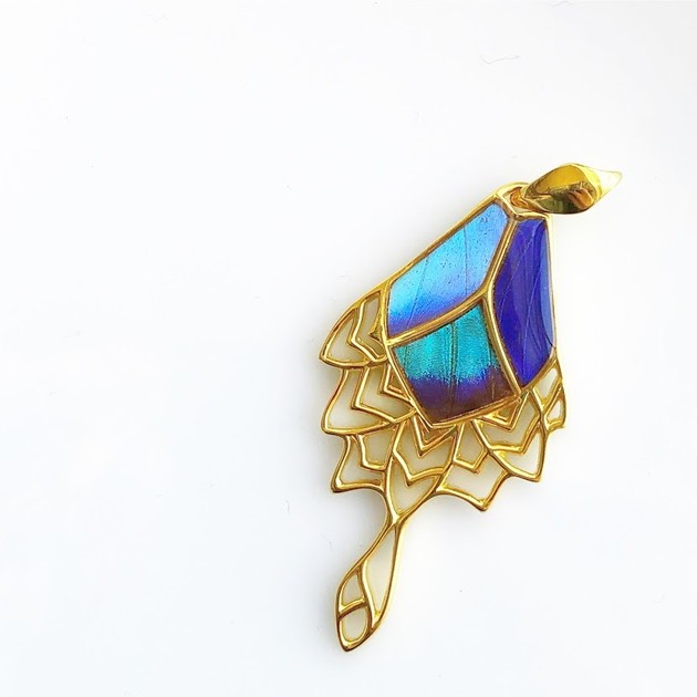 本物の蝶の羽　下翅デザインペンダント　チェルビナ/ゼフィリティスモルフォ/ムラサキツバメ　[zps087g-gr]