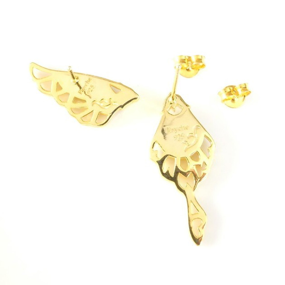 本物の蝶の羽　アシンメトリー バタフライ  ピアス  カキカモルフォ/ドクソコパチェルビナ　[zps088g-cg] 3枚目の画像