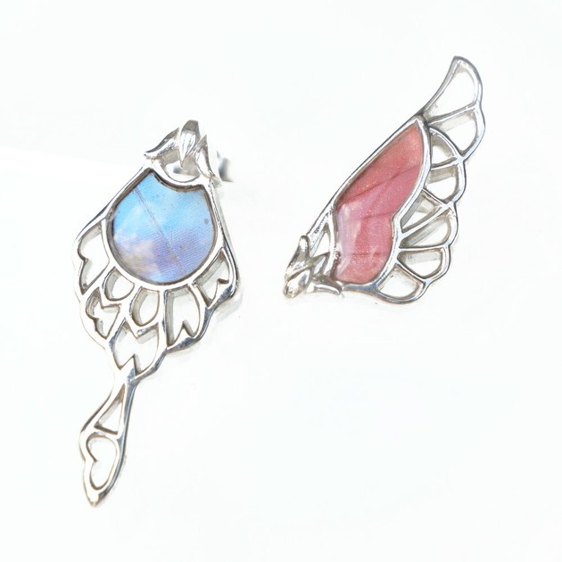 本物の蝶の羽 アシンメトリー バタフライ ピアス スカシジャノメ