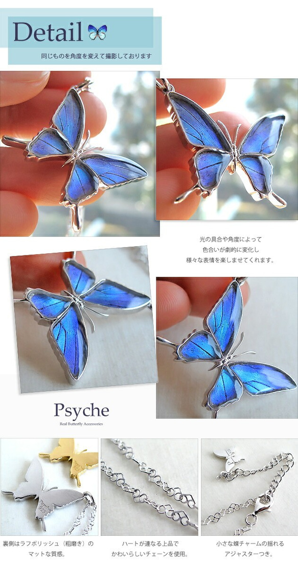 本物の蝶の羽　蝶ネックレス　タミラスムラサキシジミ　[ps028-thamy] 3枚目の画像