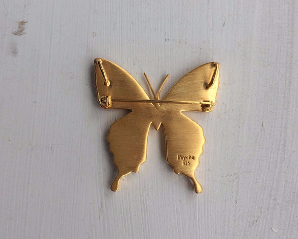 本物の蝶の羽　蝶ブローチ兼ペンダント　メネラウスモルフォ　[ps025-g-bl] 3枚目の画像