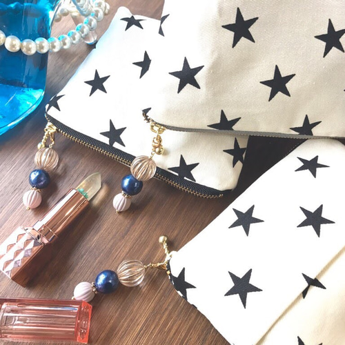 ☆星柄(スター)×ホワイト☆ポーチ付きポケットティッシュケース ポーチ