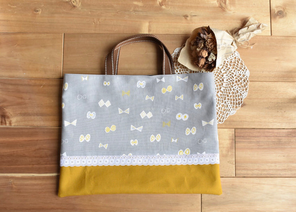 【オーダー】レッスンバッグ　リボン柄ブルー 再販]入園入学レッスンバッグ✳︎リボン柄✳︎お稽古バッグ✳︎女の子