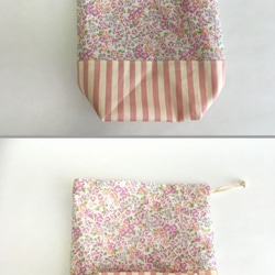 お弁当袋＆コップ袋セット☆大人かわいいラベンダー花柄×ピンクストライプ　ランチセット　巾着 4枚目の画像