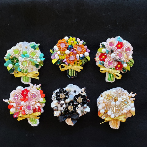 ブーケのビーズ刺繍ブローチ☆オーダー ブローチ まりねま 通販