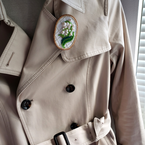 すずらんのビーズ刺繍ブローチ☆手作りキット キット まりねま