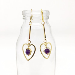 紫心-可改夾式 Brass Earrings / 一對 / 天然石 復古 黃銅耳環 / 禮物客製設計 第3張的照片