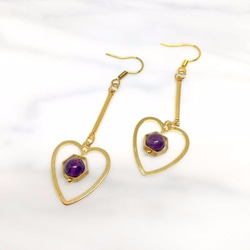 紫心-可改夾式 Brass Earrings / 一對 / 天然石 復古 黃銅耳環 / 禮物客製設計 第6張的照片