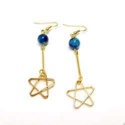 藍星-可改夾式 Brass Earrings / 一對 / 天然石 復古 黃銅耳環 / 禮物客製設計 第3張的照片