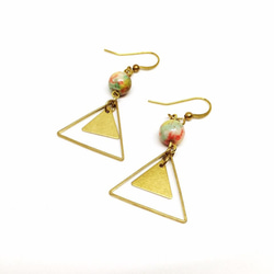 三角橘-可改夾式 Brass Earrings / 一對 / 天然石 復古 黃銅耳環 / 禮物客製設計 第2張的照片