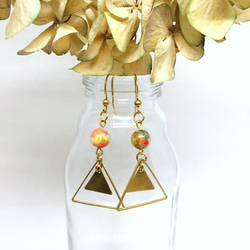 三角橘-可改夾式 Brass Earrings / 一對 / 天然石 復古 黃銅耳環 / 禮物客製設計 第3張的照片