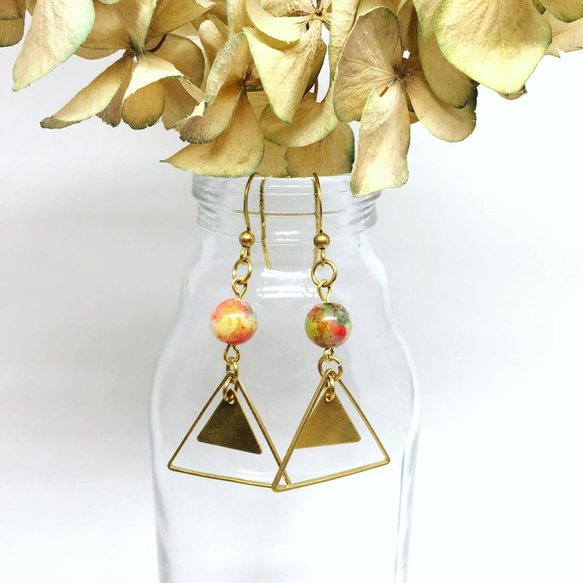 三角橘-可改夾式 Brass Earrings / 一對 / 天然石 復古 黃銅耳環 / 禮物客製設計 第3張的照片